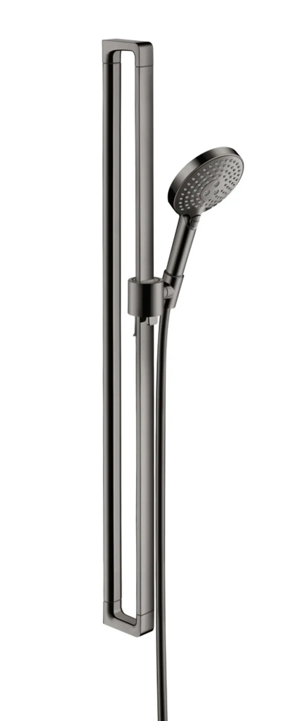Brauseset mit Handbrause und schmalem Wandhalter aus Polished Black Chrome. Das Produkt gehört zur AXOR Citterio Kollektion.